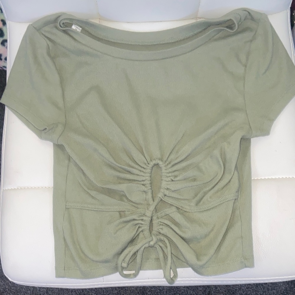 Aeropostale Sage Green Ruched Short Sleeve Top